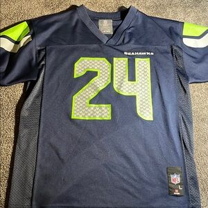 MarshaSeattle Seahawks Navy and Neon Green Jersey